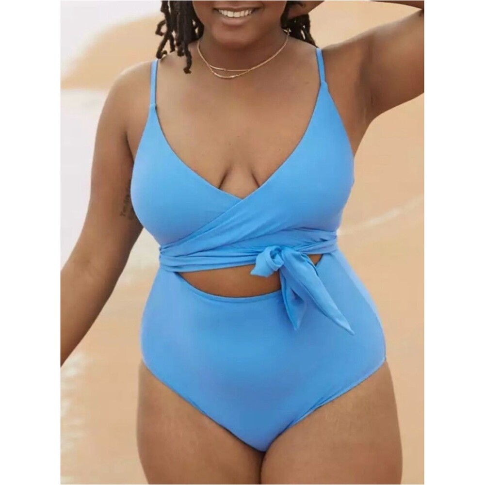Aerie Wrap Full Coverage Blue Swimsuit Size XL